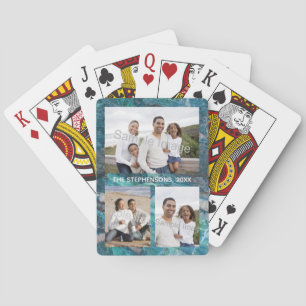 Photo Family/Pet Collage Turquoise Marble Playing Cards