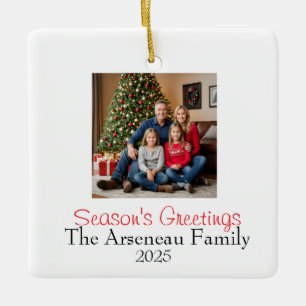 Photo Family Season's Greetings Personalise Ceramic Ornament