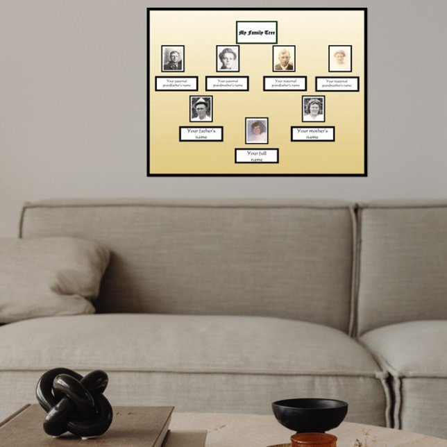 Photo Family Tree Black Border on Yellow Gradient Poster (Creator Uploaded)