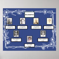 Photo Family Tree Daisy Art Border on Blue