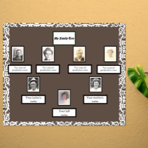 Photo Family Tree Lace Look Border on Brown Poster