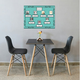Photo Family Tree Wrought Iron Look Border on Teal Poster