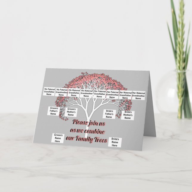 Photo Family Trees Pink Fractal Tree Grey Card (Front)