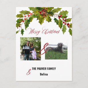 Photo Family with Dog Christmas Postcard