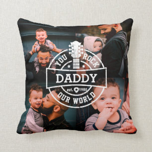 Photo Father's Day You Rock Our World Cool Black Cushion