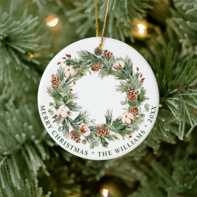 PHOTO Festive Pine Cones Christmas Holiday Ceramic Ornament (Tree)