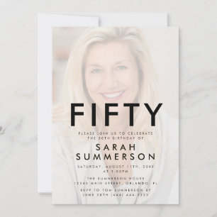 Photo Fifty Black White 50th Birthday Invitation