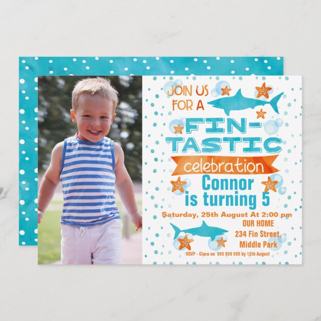 Photo Fin-tastic Shark Birthday Invitation (Front/Back)