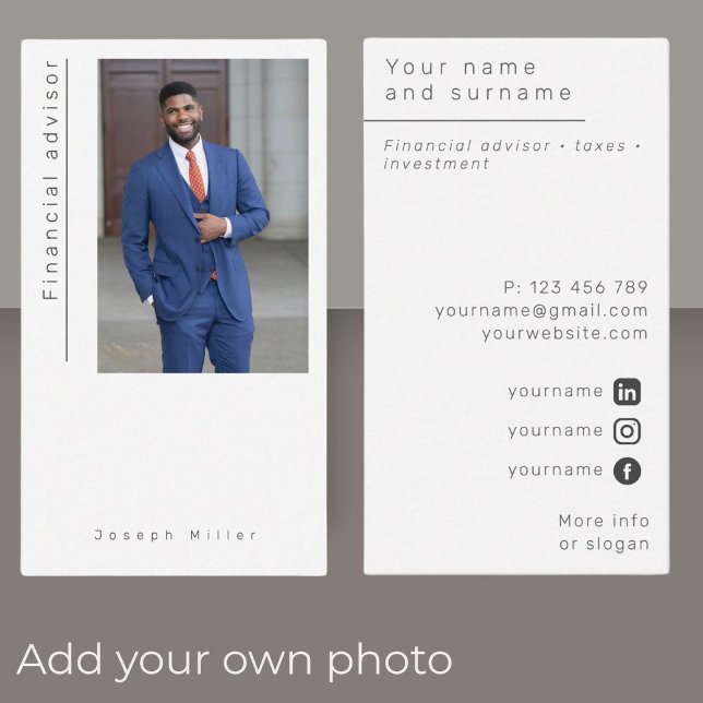 Photo financial advisor investment Business Card (Creator Uploaded)