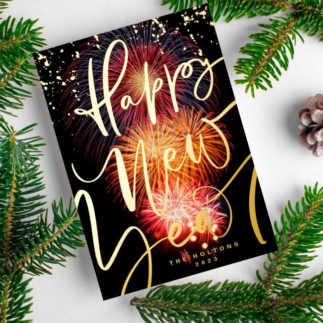 PHOTO FIREWORKS GOLD HAPPY NEW YEAR 2026 FOIL HOLIDAY CARD (Creator Uploaded)