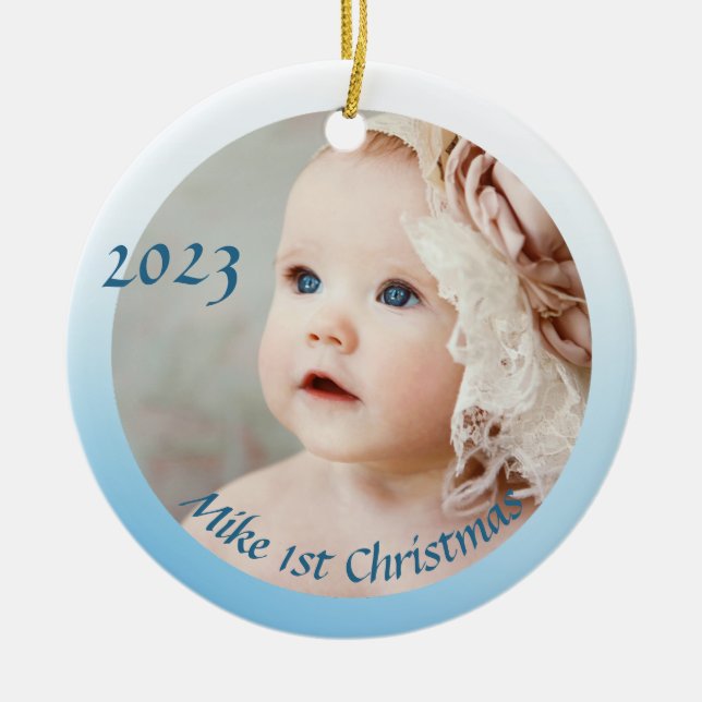 Photo First baby boy Christmas  Ceramic Ornament (Front)