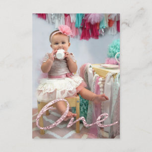 Photo First Birthday Party Glitter Rose One Pink Invitation