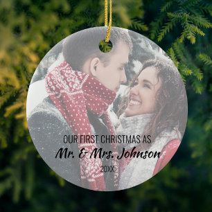 Photo First Christmas as Mr & Mrs Ceramic Ornament