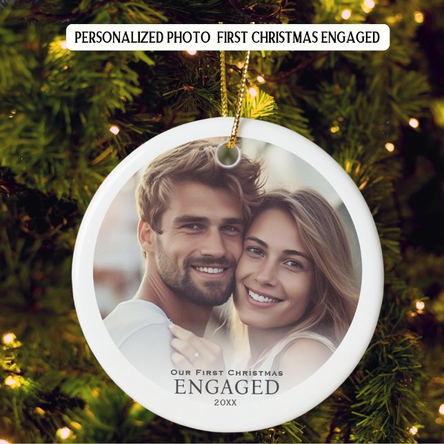 Photo  First Christmas Engaged Personalised Ceramic Ornament (Creator Uploaded)