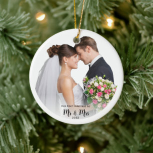 Photo  First Christmas Mr and Mrs Personalised Ceramic Ornament