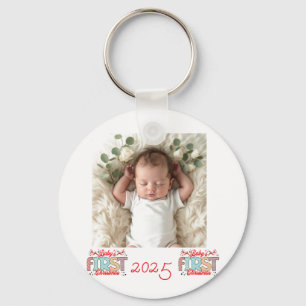 Photo First Christmas Red Personalise Key Ring