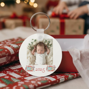 Photo First Christmas Red Personalise Key Ring