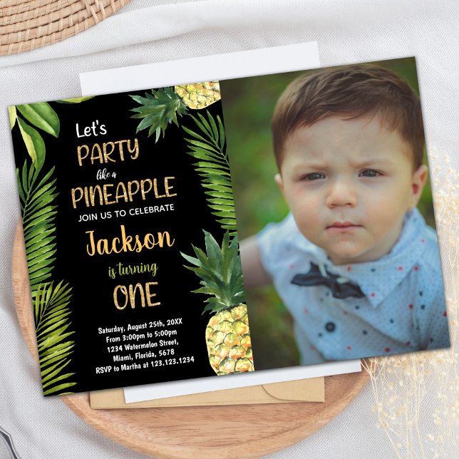 Photo First Green Pineapple Birthday Invitations (Photo First Green Pineapple Birthday Invitations)