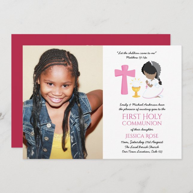 PHOTO First Holy Communion Invites Black GIRL (Front/Back)
