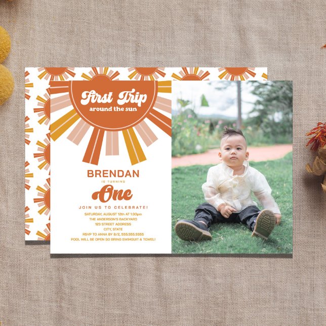 Photo First Trip Around Sun 1st Birthday Invitation (Creator Uploaded)