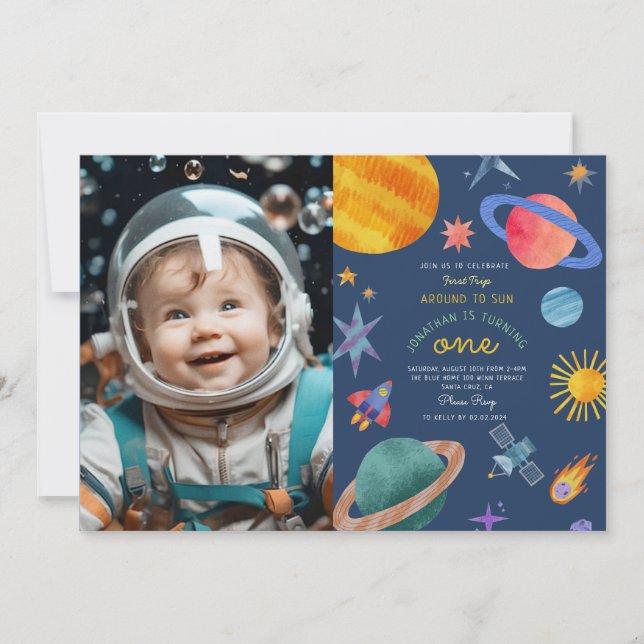 Photo First trip aroundsun astronaut 1st Birthday Invitation (Front)