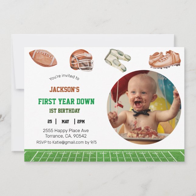 Photo First year down birthday invitation (Front)