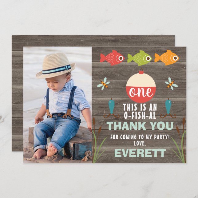 Photo Fishing Themed Birthday Thank You Card (Front/Back)