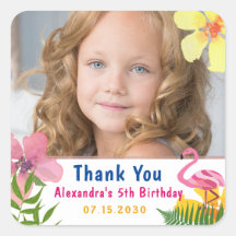 Photo Flamingo Girl Birthday Thank You