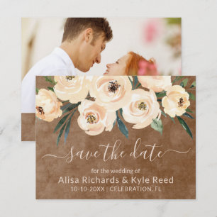 Photo Floral Beige Gold Brown Save the Date Announcement