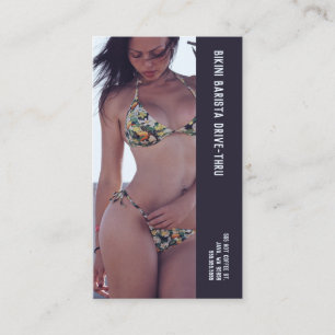 Photo Floral Bikini Barista Double Number Coffee Loyalty Card