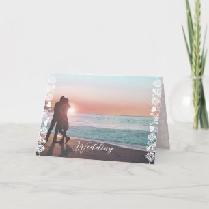 Photo Floral Damask trim bi-fold Wedding  Invitation