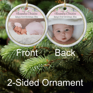 Photo Floral Double Sided 2 Picture Baby First Ceramic Ornament