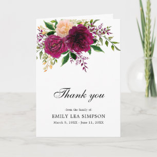 Photo Floral Funeral Thank You Folded  Card