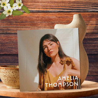 Photo Floral Green Mustard Yellow Retro Flower Square Business Card