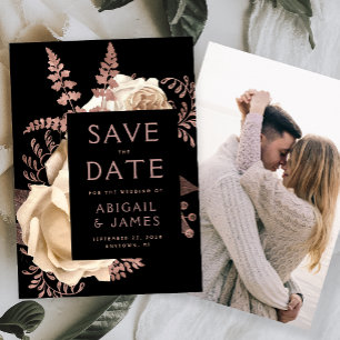 Photo Floral Ivory Rose Gold Save the Date Invitation