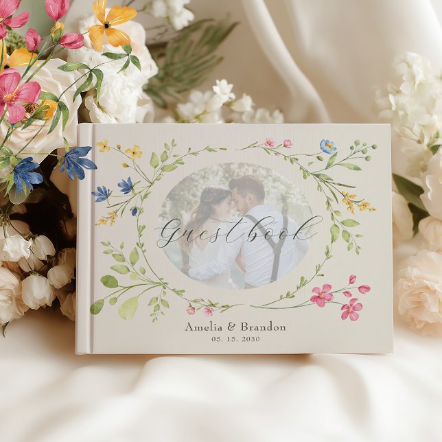 Photo Floral Ivory Wedding Guest Book (Creator Uploaded)