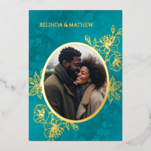 Photo Floral Line Art Rose Gold Wedding