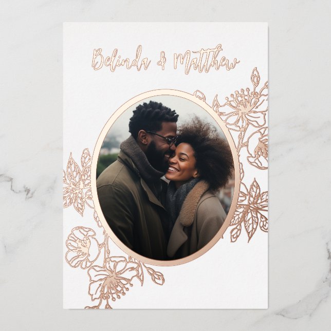 Photo Floral Line Art Rose Gold Wedding (Front)
