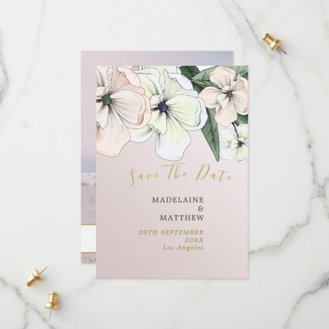 Photo Floral Magnolia Blush Save The Date (Front/Back In Situ)