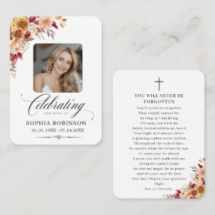 Photo Floral Memorial Remembrance Prayer Card