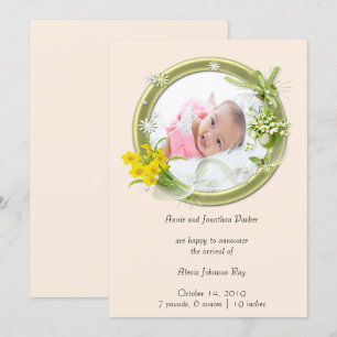 Photo Floral Newborn Birth Announcement