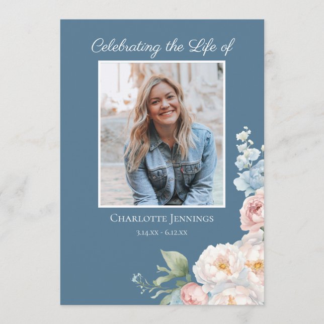 Photo Floral  Order of Service Funeral Memorial Program (Front)