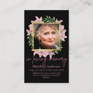 Photo Floral Prayer Card Memorial Celebration Lif