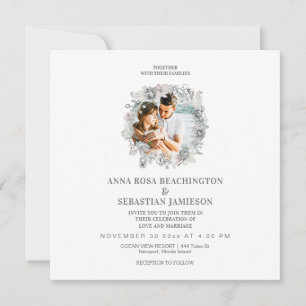 *~* PHOTO Floral QR code AR16 RSVP Wedding Invitation