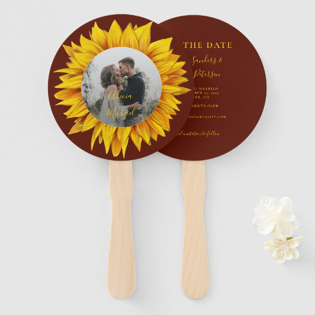 Photo floral rustic elegant wedding save the date hand fan (Front and Back)
