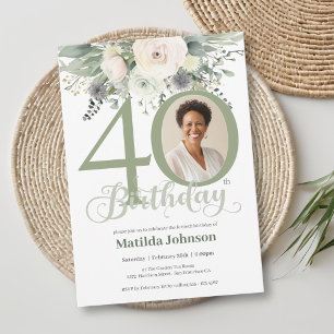 Photo Floral Sage 40th Birthday  Invitation