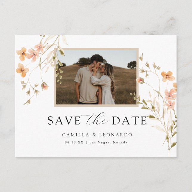 Photo Floral Save The Date Postcard (Front)