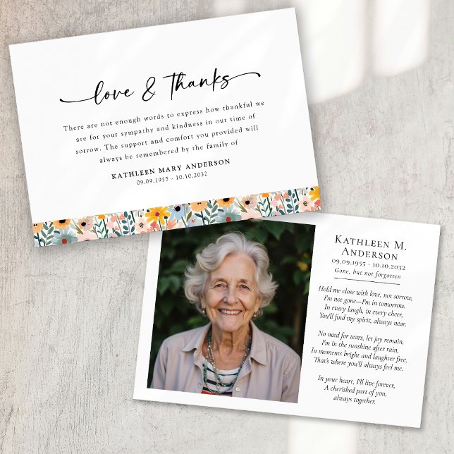 Photo Floral Script Funeral Thank You Card (Creator Uploaded)