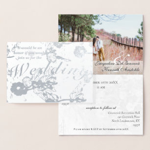 Photo Floral Silver Foil Wedding Ceremony Card
