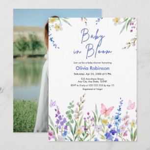 Photo Floral Spring Baby in Bloom Baby Shower Invitation